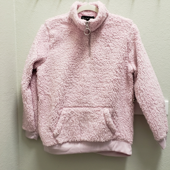 NWT Derek Heart Pink Fleece Teddy Pullover Sz Lg - Picture 1 of 6